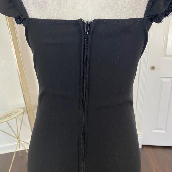 Vintage Gothic Whimsygoth Goth Black White Lolita Milkmaid Bow Midi Dress M - Picture 8 of 8